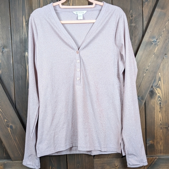 Athleta Uptemp Ribbed Henely Top Long Sleeve Shirt Women's Large Rose - Picture 2 of 7